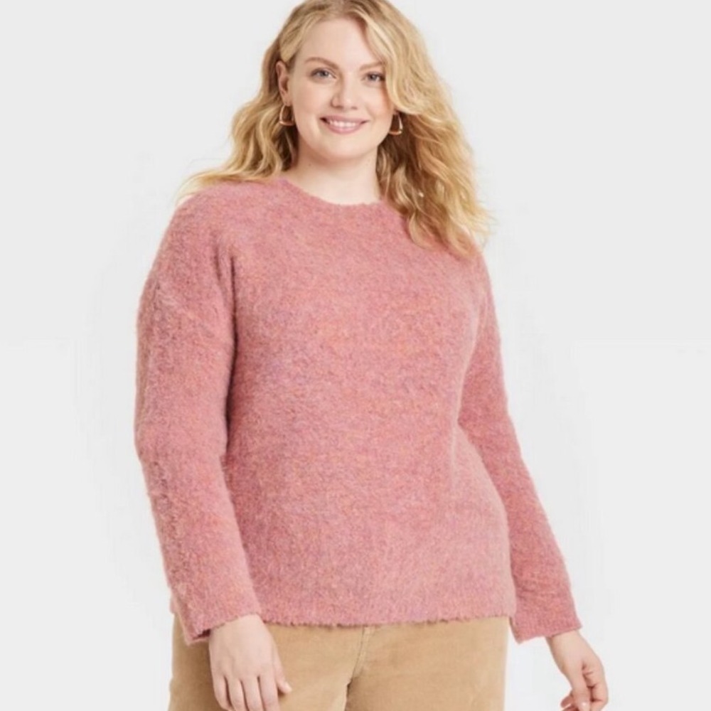 Universal Thread Crewneck Sweater Womens 4X Pink Fuzzy Knit Cozy Cottage Casual